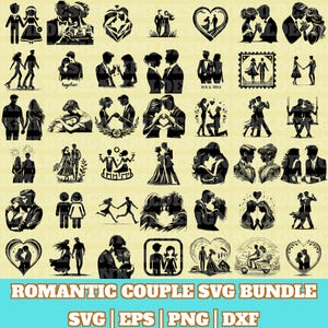 Romantic Couple Svg Bundle, Husband Wife SVG, Couple Silhouette, Couple in love Vector, Kissing couple Cut Files For Silhouette, Lovers Svg