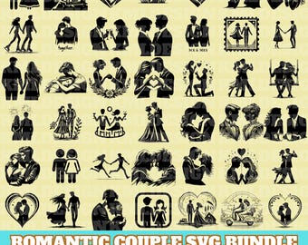 Romantic Couple Svg Bundle, Husband Wife SVG, Couple Silhouette, Couple in love Vector, Kissing couple Cut Files For Silhouette, Lovers Svg