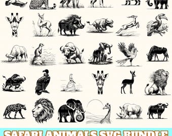 Safari Animals Svg Bundle, Safari Animals Vector, Safari Animals Silhouette, Safari Animals Svg PNG Eps Dxf, Instant Download