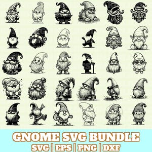 Cute Gnome Svg Bundle, Gnome Vector, Funny Gnome Silhouette, Gnome Svg PNG Eps Dxf, Instant Download