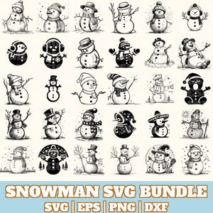 Snowman Svg Bundle, Winter Christmas Snowman Vector Silhouette, Christmas Snowman Svg PNG Eps Dxf, Instant Download