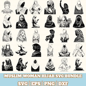 Muslim Woman Hijab Svg Bundle, Woman Hijab Vector Silhouette, Muslim Woman Hijab Svg PNG Eps Dxf, Instant Download