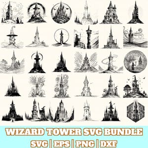 Wizard Tower Svg Bundle, Wizard Tower Vector, Wizard Tower Silhouette, Wizard Tower Svg PNG Eps Dxf, Instant Download