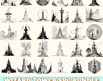 Wizard Tower Svg Bundle, Wizard Tower Vector, Wizard Tower Silhouette, Wizard Tower Svg PNG Eps Dxf, Instant Download