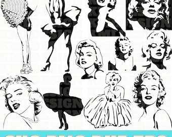11 Paquete svg de Marilyn Monroe, Vector de Marilyn Monroe, Imágenes prediseñadas de Marilyn Monroe, Png de Marilyn Monroe, Silueta de Marilyn Monroe, Marilyn Portre