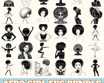 Afro Girl SVG-Bundle, Afro Girl Vektor-Silhouette, Afro Girl SVG, PNG Eps Dxf, Instant Download