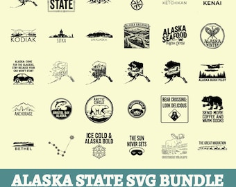 Alaska State Svg Bundle, Alaska State Vector Silhouette, Alaska State Svg PNG Eps Dxf, Alaska Clipart, State Silhouette, Instant Download