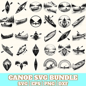 Canoe Svg Bundle, Canoe Vector, Canoe Silhouette, Canoe Svg PNG Eps Dxf, Instant Download