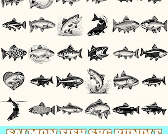 Salmon Fish Svg Bundle, Salmon Fish Vector, Salmon Fish Silhouette, Salmon Fish Svg PNG Eps Dxf, Instant Download