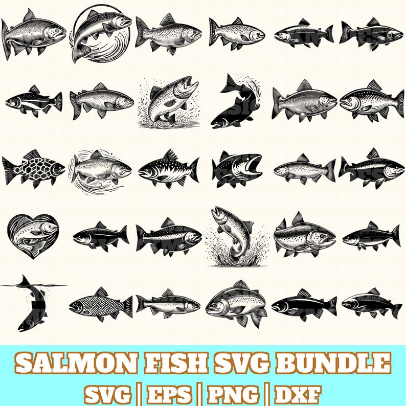 Salmon Fish Svg Bundle, Salmon Fish Vector, Salmon Fish Silhouette ...