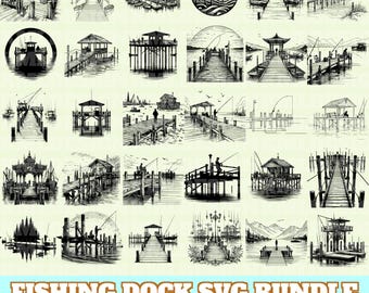 Fishing Dock Svg Bundle, Fishing Dock Vector, Fishing Dock Silhouette, Fishing Dock Svg PNG Eps Dxf, Instant Download