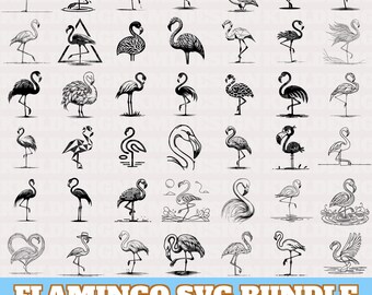 Paquete de imágenes SVG de flamencos, vector de flamencos adorables, silueta de flamencos preciosa, imágenes prediseñadas de flamencos, imágenes PNG, EPS y DXF de flamencos divertidos y adorables, descarga instantánea.