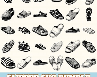 Slipper Svg Bundle, Slippers Vector Silhouette, Slipper Svg PNG Eps Dxf, Instant Download
