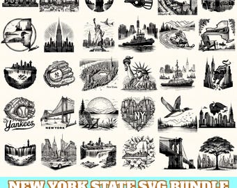 New York State Svg Bundle, New York State Vector, New York State Silhouette, New York State Svg PNG Eps Dxf, Instant Download