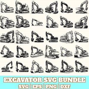 Excavator Svg Bundle, Excavator Vector, Excavator Silhouette, Excavator Svg PNG Eps Dxf, Instant Download