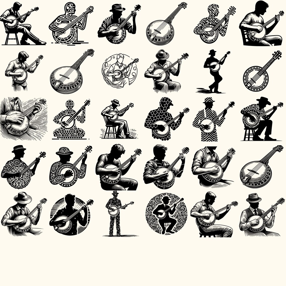 Banjo Svg Bundle, Banjo Vector Silhouette, Banjo Svg PNG Eps Dxf ...