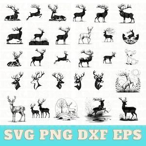 38 Deer In The Forest Svg Bundle, Deer SVG Cut Files for Cricut, Deer Silhouette, Deer Vector Files, Deer svg png dxf eps, Deer Head svg