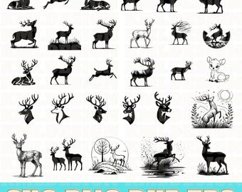 38 Deer In The Forest Svg Bundle, Deer SVG Cut Files for Cricut, Deer Silhouette, Deer Vector Files, Deer svg png dxf eps, Deer Head svg
