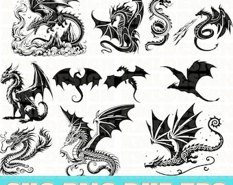 11 Dragon Svg Bundle, Vettore Drago, Clipart Drago, Drago Png, Silhouette Drago, Vettore Anno Lunare, Clipart Anno Lunare, Iron Flame Svg