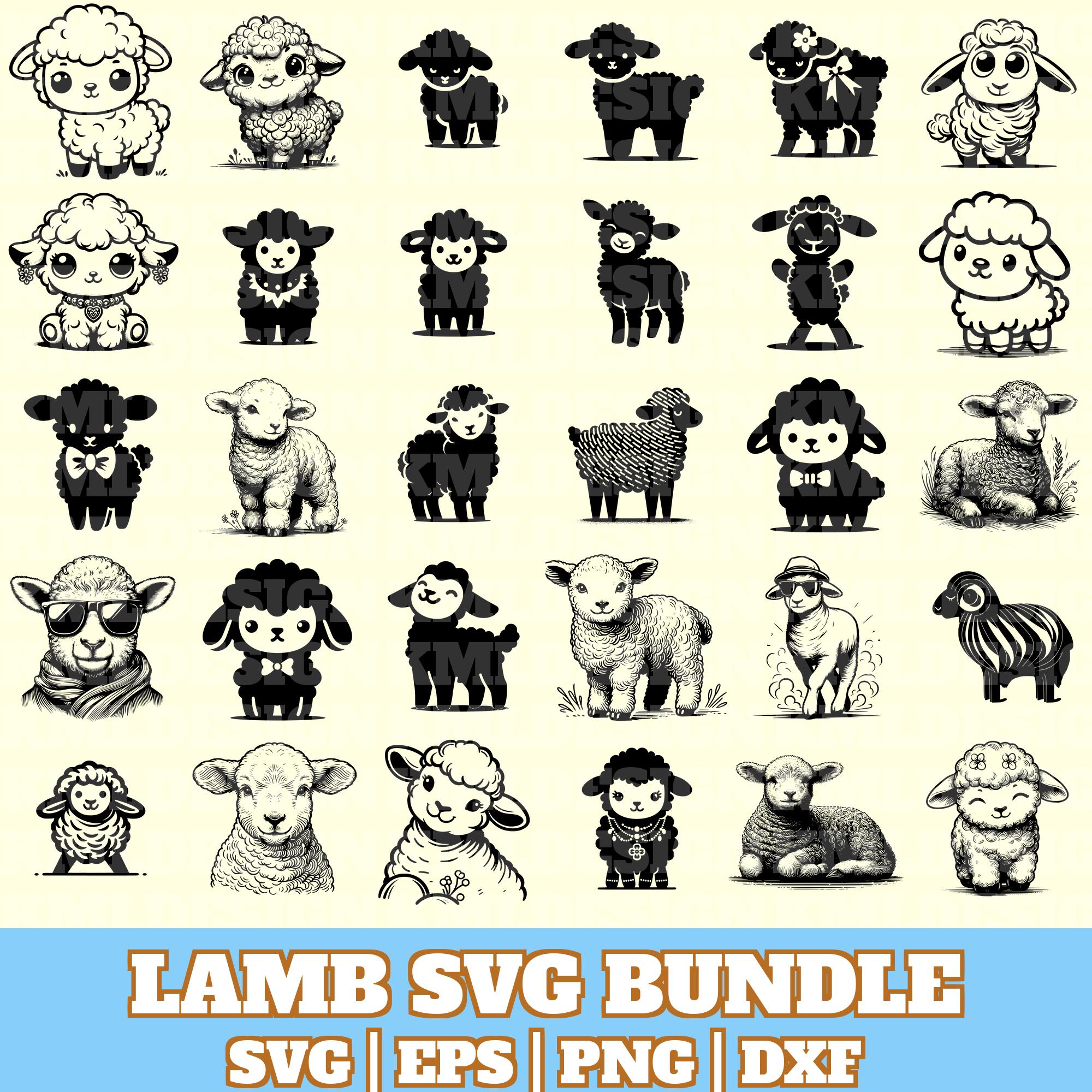 Lamb Svg Bundle, Cute Lamb Vector, Lamb Sheep Silhouette, Cute Lamb Svg PNG Eps Dxf, Funny Lamb Clipart Cricut, Print on Demand,DigitalFiles