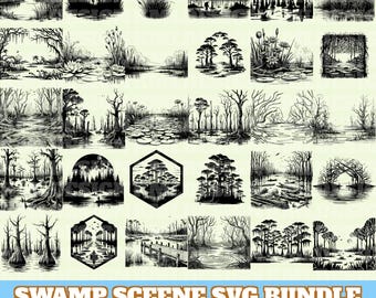 Swamp Scene Svg Bundle, Swamp Scene Vector, Swamp Scene Silhouette, Swamp Scene Svg PNG Eps Dxf, Digital Download