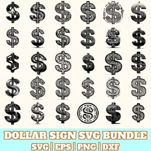 Dollar Sign Svg Bundle, Dollar Sign Vector, Dollar Sign Silhouette, Dollar Sign Svg PNG Eps Dxf, Instant Download