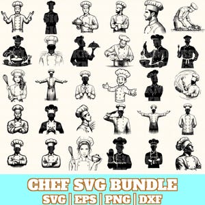 Chef Svg Bundle, Chef Vector, Chef Silhouette, Chef Svg PNG Eps Dxf, Instant Download