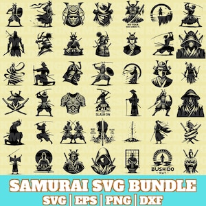 Samurai Svg Bundle, Samurai Warrior Cut File, Samurai Vector, Samurai Japanese Silhouette, Samurai warrior Clipart, Instant Download