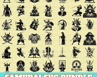 Samurai Svg Bundle, Samurai Warrior Cut File, Samurai Vector, Samurai Japanese Silhouette, Samurai warrior Clipart, Instant Download