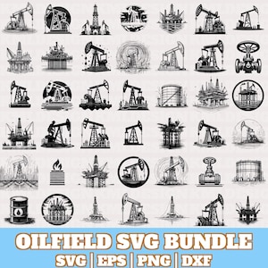 Oilfield Svg Bundle, Oilfield  Vector, Oilfield  Silhouette, Oil Rig Clipart, Petroleum Industry PNG Eps Dxf, Oil Rig Svg, Instant Download