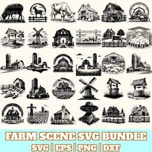 Farm Scene Svg Bundle, Farm Scene Vector, Farm Scene Silhouette, Farm Scene Svg PNG Eps Dxf, Instant Download