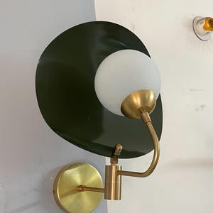 Handmade Vintage Single Modern Elegant Brass Handcrafted  Wall Sconce with Green Shade  Mid Century Modern Lighting Fixture for Home Lights