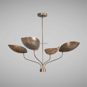 4 Light Curved Shade Modern Brass Chandelier | Handmade Vintage Mid Century Modern Light Fixture | Sculptural Ceiling Light|Sputnik Italian