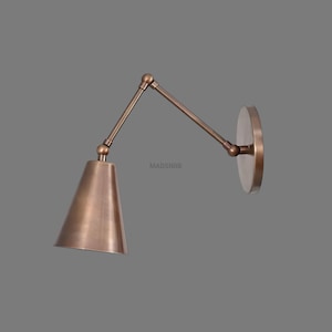 Antique Brass Adjustable Wall Sconce - Industrial Swing Arm Wall Lamp - Vintage Bedside Reading Light - Modern Minimalist Wall Mount Light