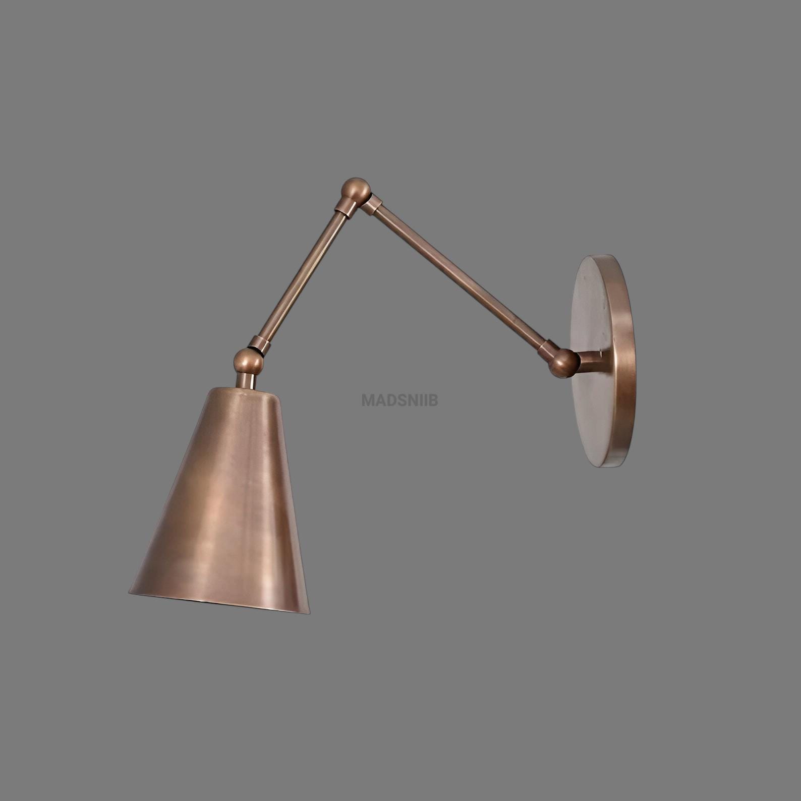 Antique Brass Adjustable Wall Sconce - Industrial Swing Arm Wall Lamp - Vintage Bedside Reading Light - Modern Minimalist Wall Mount Light