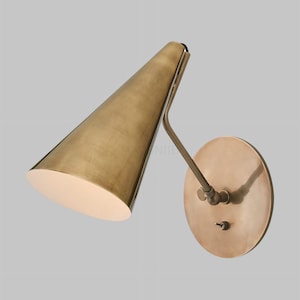 1950s Mid-Century Modern Wall Sconce  Cone Shade & Brass Finish Adjustable Vintage Style Italian light Fixture for bedroom or bathroom