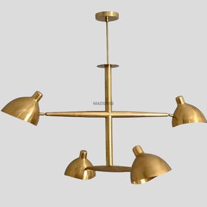 Mid Century Modern Brass Chandelier | 4-Light Sputnik Ceiling Light Fixture | Vintage Style Adjustable Pendant Lamp| MCM Home Lighting Decor