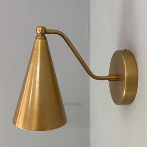 Mid Century Modern Vintage Brass Wall Cone Shade Sconce Industrial Light Fixture Art Deco Sconce Minimalist Sconce or Plug-in Bedroom