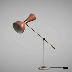 Mid Century Modern Desk Lamp – Adjustable Brass Table Lamp with Marble Base – Vintage Style Task Light – Retro Lamp for Office or Bedroom
