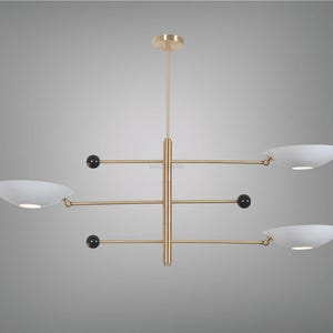 3 Light Mid Century Modern Brass Chandelier Pendant Lighting Fixture Minimalist Sputnik Stilnovo Ceiling Light for Dining Room, Living Room