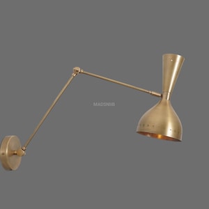 Mid Century Modern Brass Wall Sconce Adjustable Swing Arm Light Fixture Vintage Industrial Wall Lamp – Bedroom, Living Room, Office Lighting
