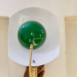 Brass Wall Sconce Handmade Vintage Mid Century Brass Wall Sconce with Green Accent-Sustainable Modern Light Fixture - Italian Wall Sconce