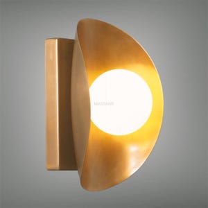 Mid Century Modern Brass Wall Sconce Light Fixture | Handmade Vintage Style Wall Lamp | Minimalist Art Deco Wall Light Bedroom Living Room