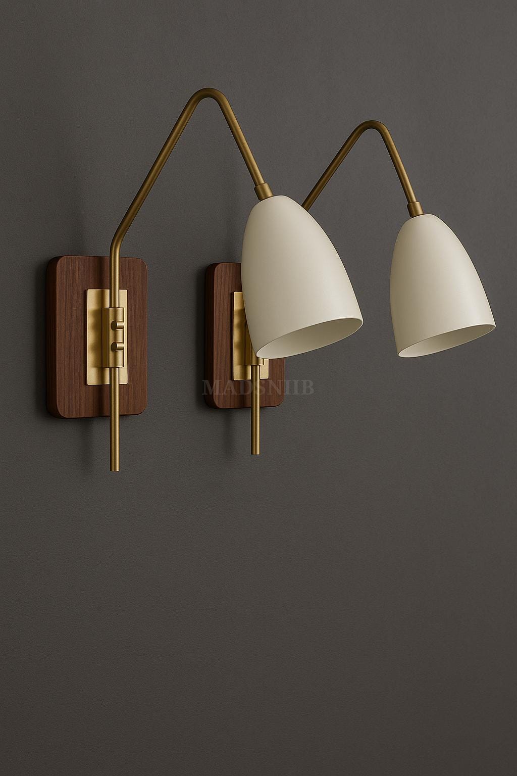 Pair of 2 Elegant Mid Century Modern Wall Sconce Brass Lighting Adjustable Cone Shade Stilnovo  Lights for Bedroom, Living Room, or Office