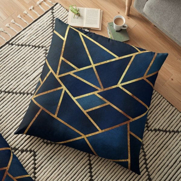 Blue Gold Pillow Etsy