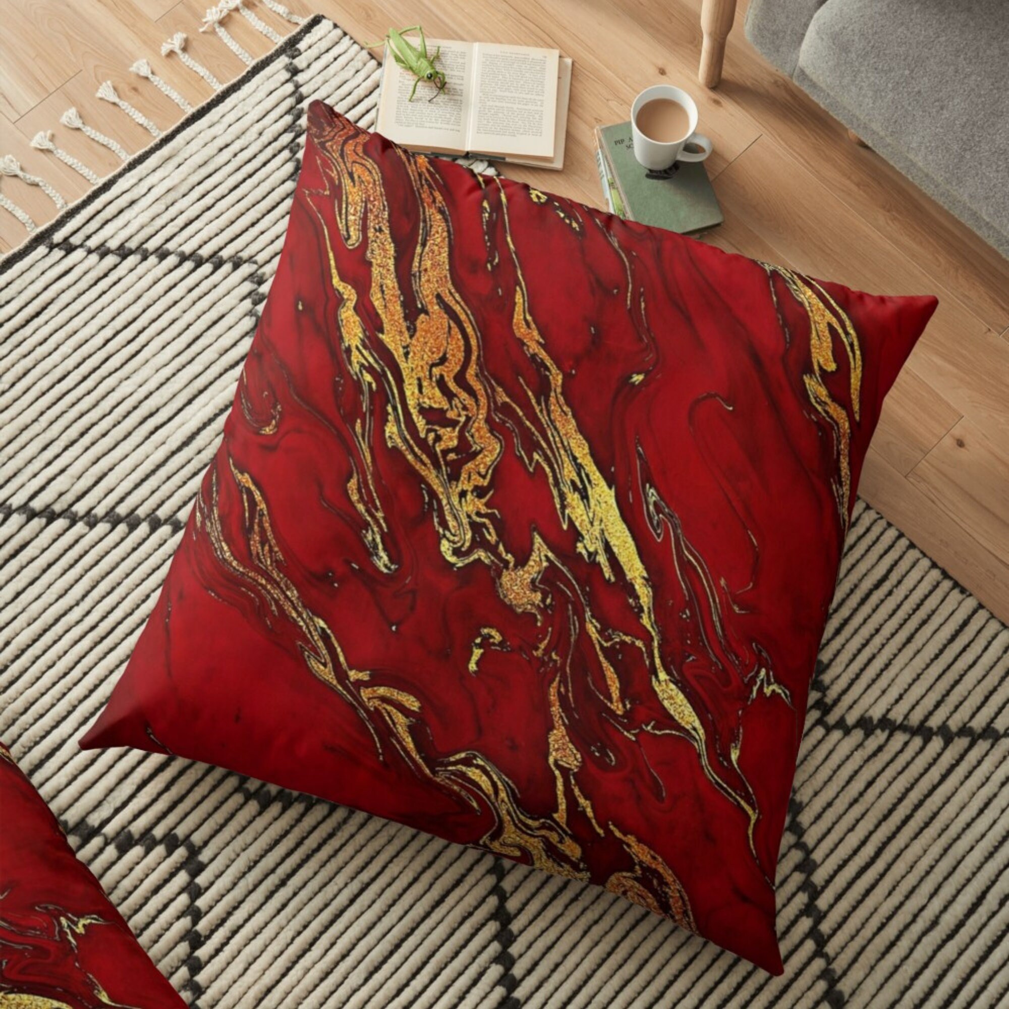 Art Deco Fire Red and Gold Cushion Covers UK Abstract Art Etsy UK
