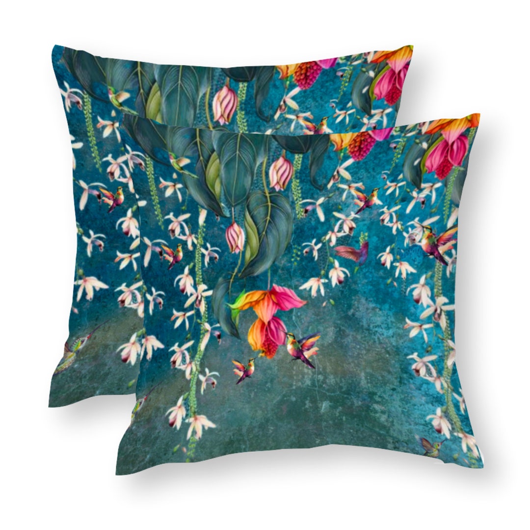Art Deco Teal Blue Floral Cushion Covers UK Abstract Art Etsy UK