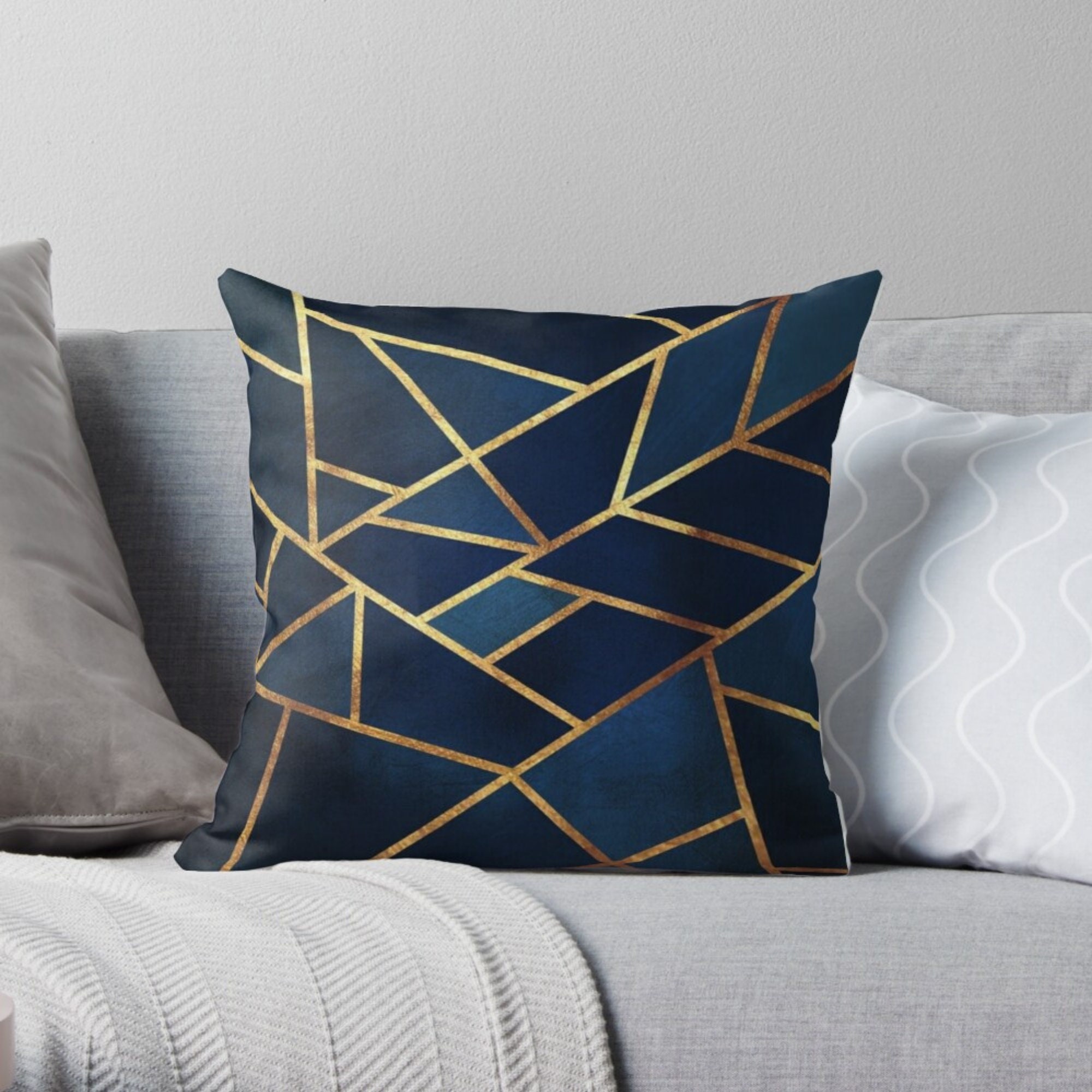 Geometric Navy Blue & Gold Cushion Covers UK Abstract Throw Etsy UK