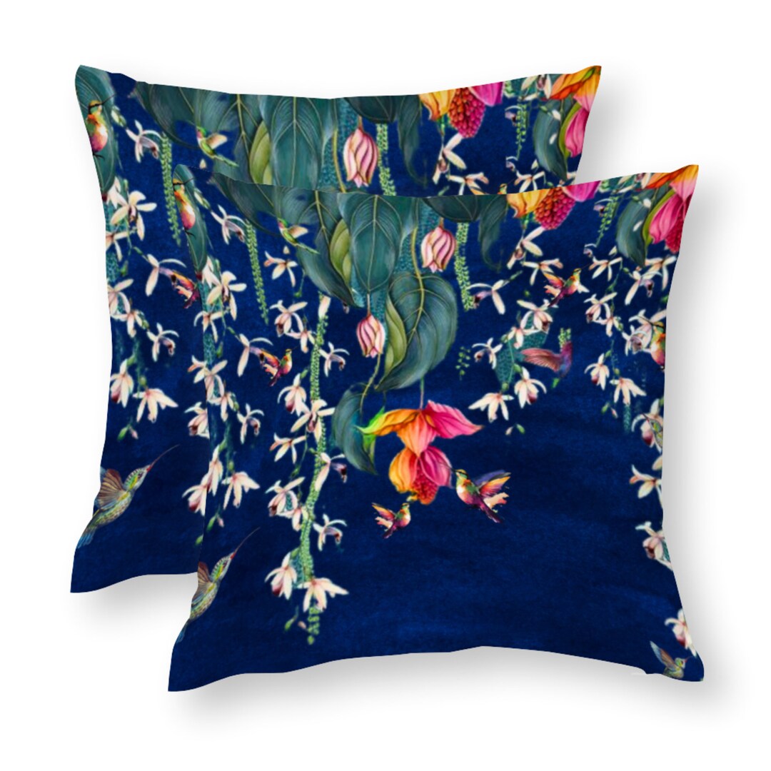 Art Deco Navy Blue Floral Cushion Covers UK Abstract Art Etsy