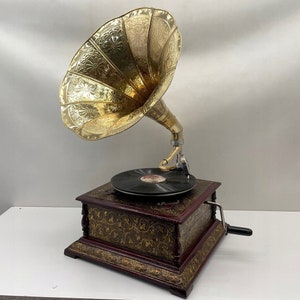Nostalgic Gramophone Phonograph New Working Record Player Antique Style Handmade Gramophone Nice Gift Idea image 1